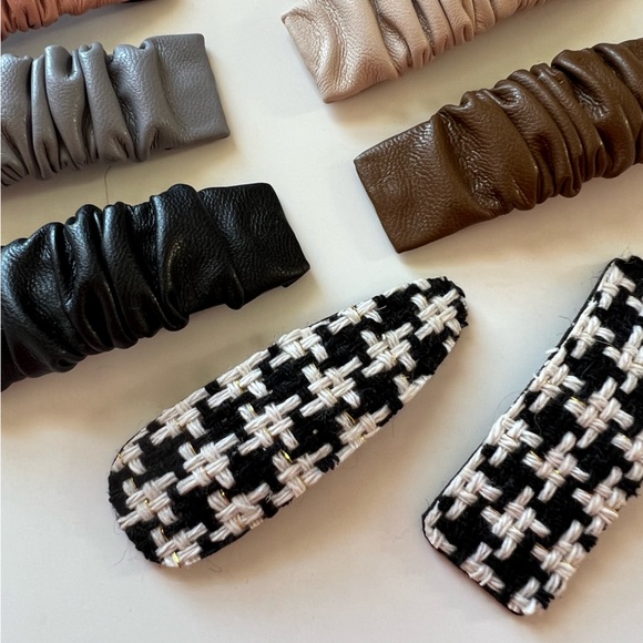 Faux Leather Neutral Clips Barrettes - Picture 2 of 6